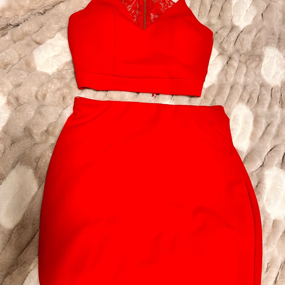 B Darlin Vibrant Red Skirt Set